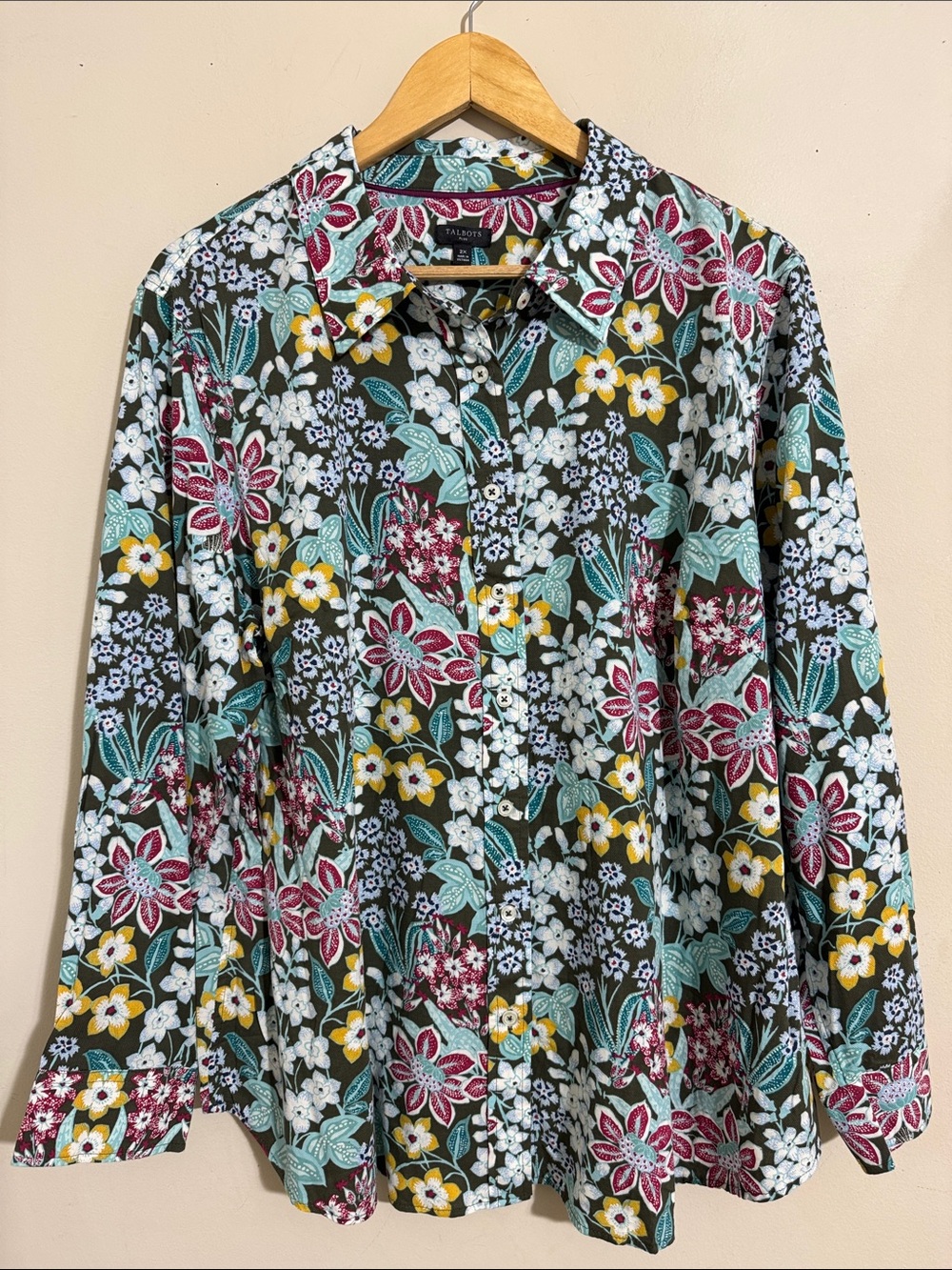 NWT Talbots Floral Button-Down Shirt Long Sleeve Multicolor 2X Business Casual